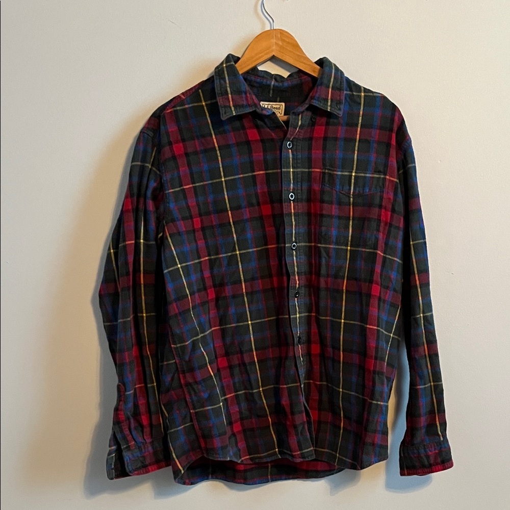 L.L. Bean Men's Plaid Button Down Flannel - Red, Blue, Yellow